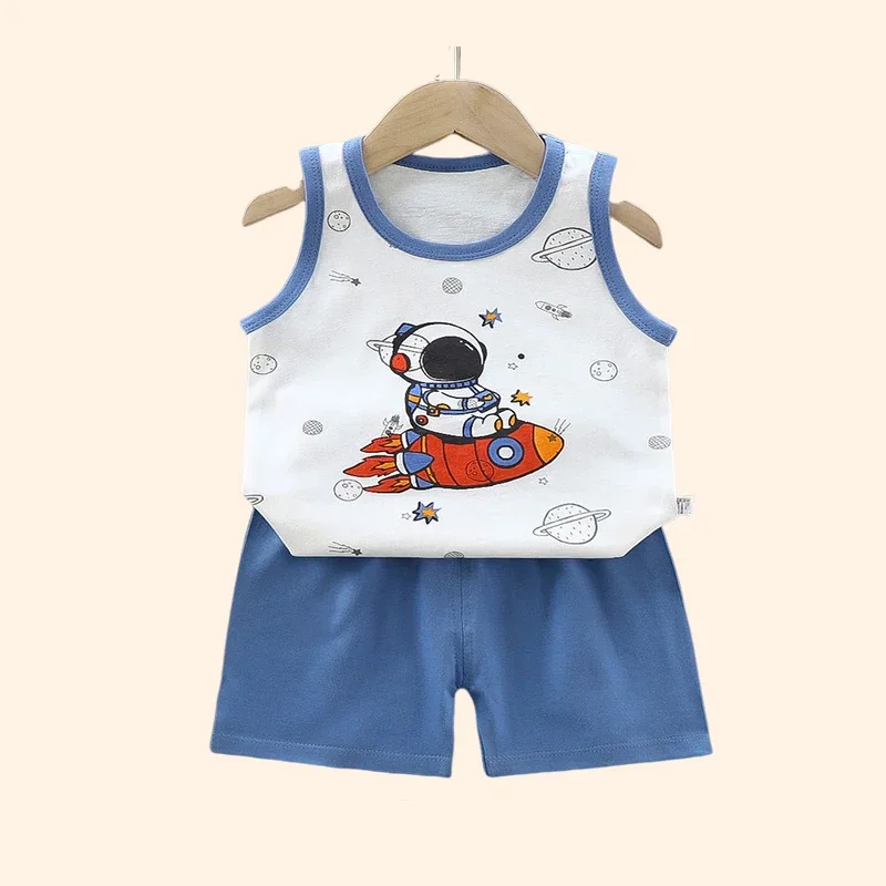 Children Sets Kids Clothes Boys Girls Vest Suit  Summer Children's Clothing baby Cotton T-Shirts Shorts Tank Top Sleeveless thumbnail 4