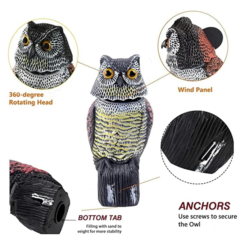 Lifelike Owl Decoy For Bird Scaring Pest Control Realistic Scarecrow For Garden And Yard Protection thumbnail 4