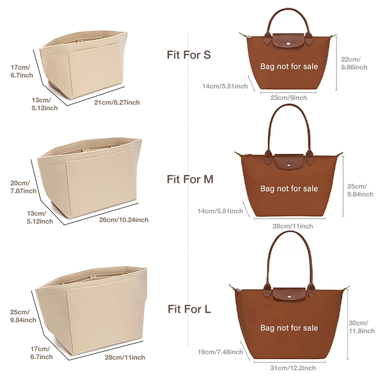 Felt Insert Bag Fits For Longchamp Handbag Liner Bag Felt Cloth Makeup Bag Support Travel Portable Insert Purse Organizer thumbnail 3