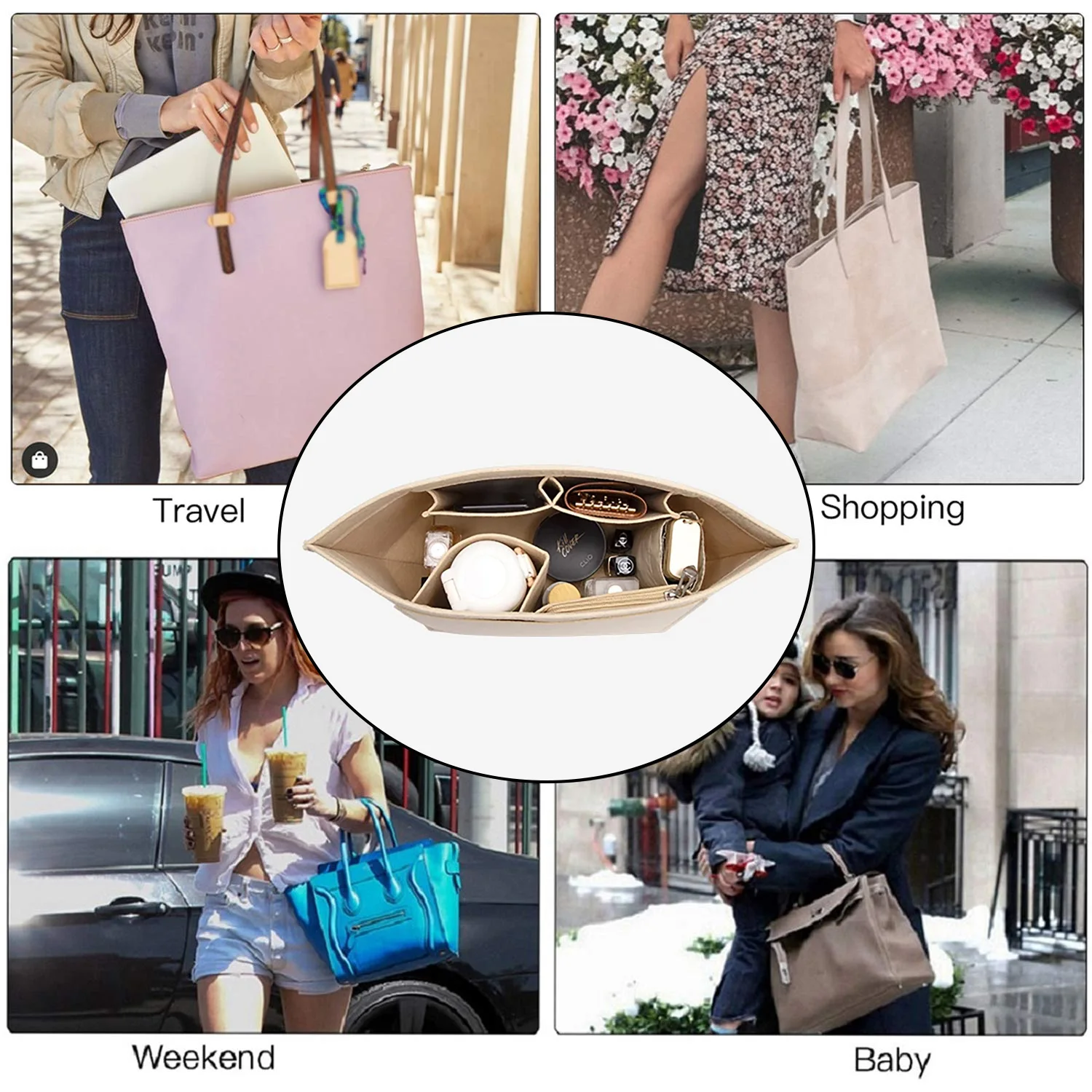 Felt Insert Bag Fits For Longchamp Handbag Liner Bag Felt Cloth Makeup Bag Support Travel Portable Insert Purse Organizer thumbnail 6