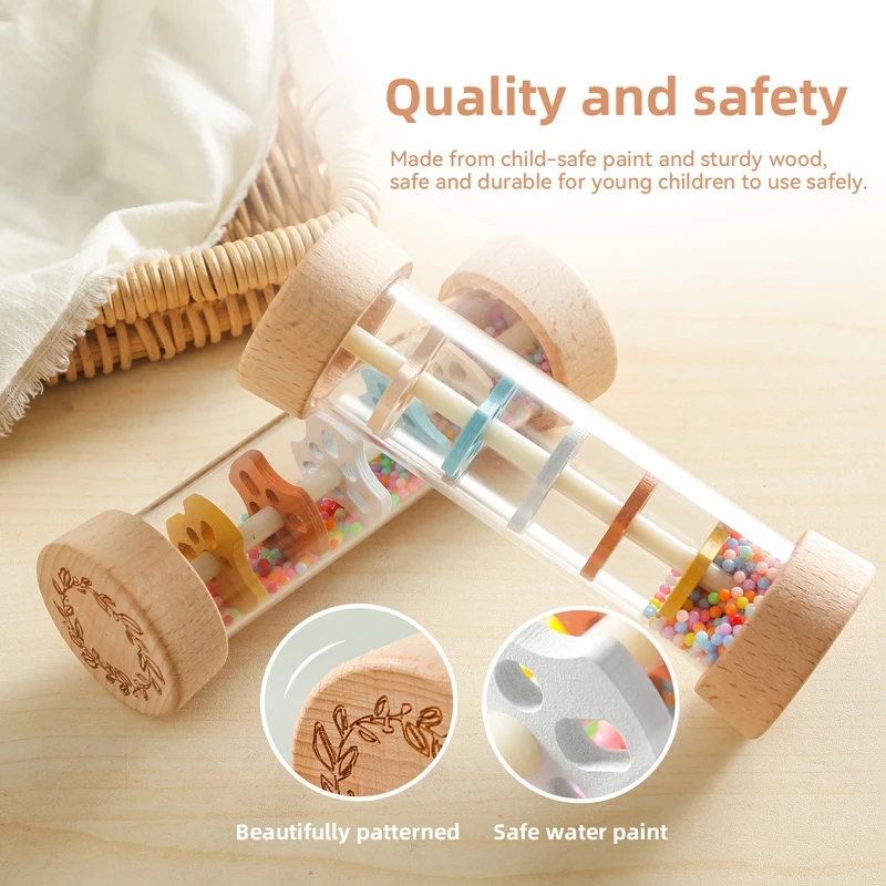 Montessori Baby Rain Stick Rainbow Hourglass Rain Music Rattle Baby Educational Toy Colorful Montessori Sensory Toys for Kids thumbnail 3
