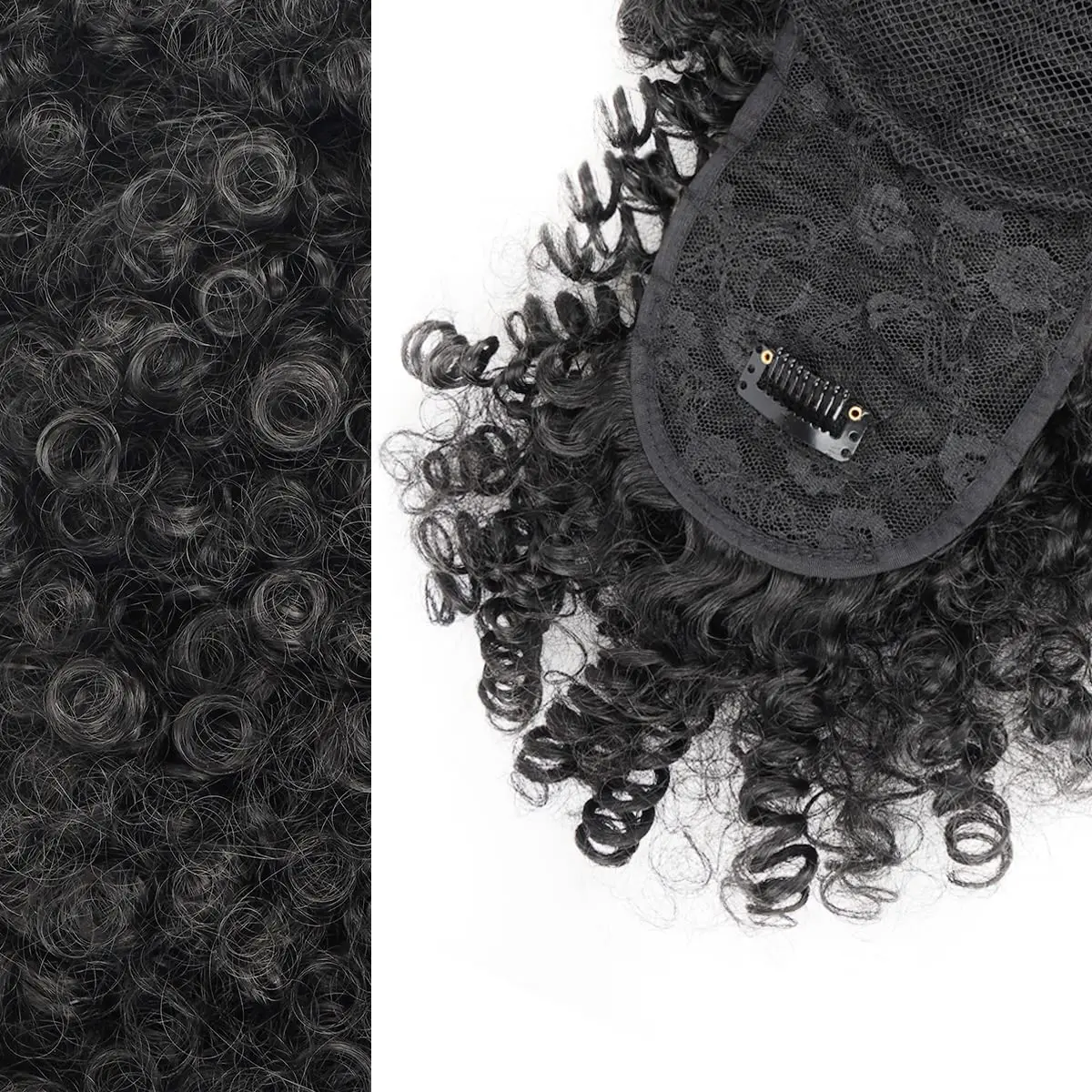 Synthetic Afro Puff Hair Bun Extensions Drawstring Ponytail With Bangs Short Kinky Curly Pineapple Clip in on Wrap Updo Ponytail thumbnail 6