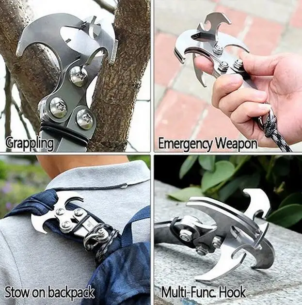Stainless Steel Outdoor Climbing Hook Multifunctional Grappling Hook Survival Folding Escapement Hook Camping Edc Equipment Tool thumbnail 2