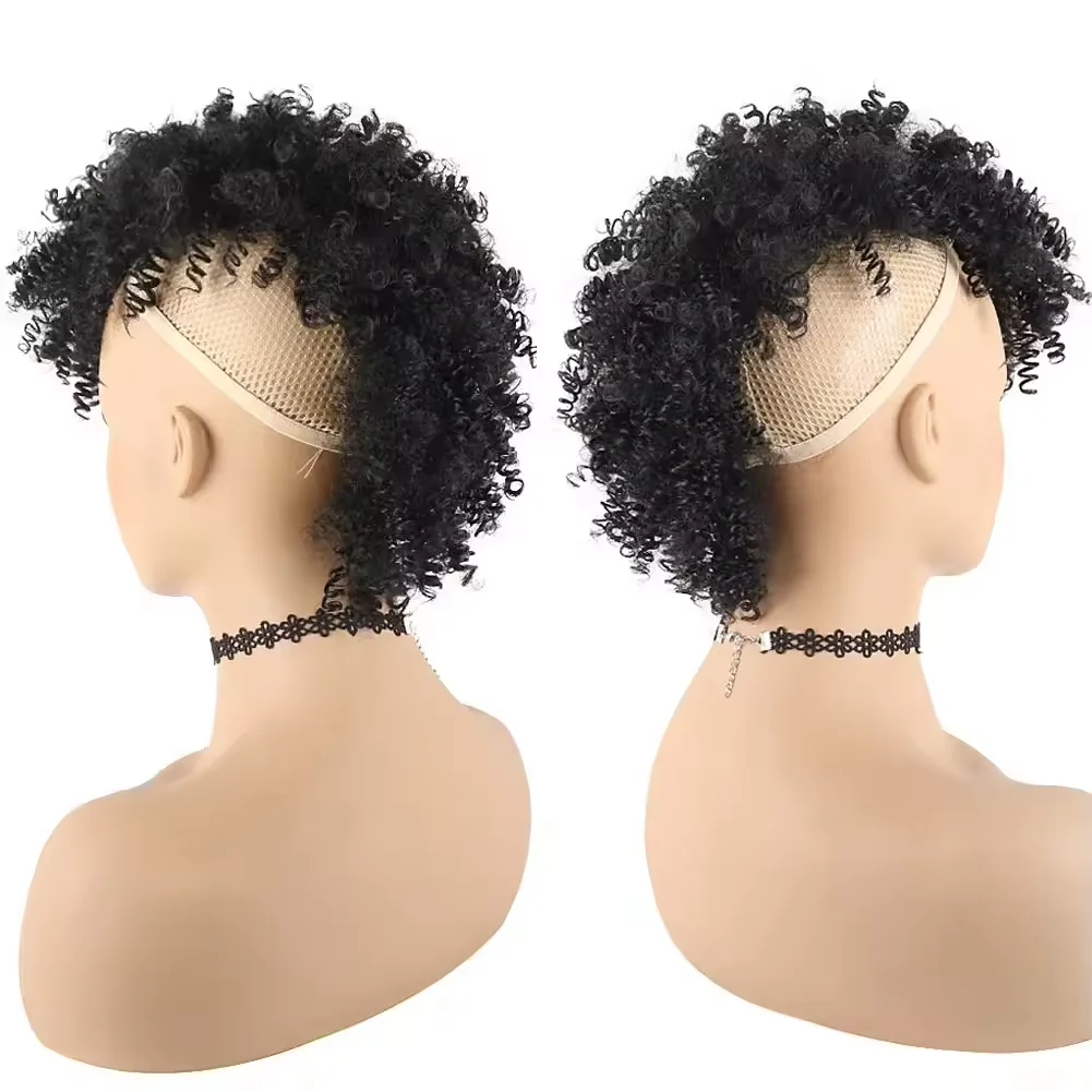 Tereshar Afro High Puff Synthetic Ponytail with Bangs Short Kinky Curly Ponytails Mohawk Ponytail Bun with Bangs for Black Women thumbnail 3