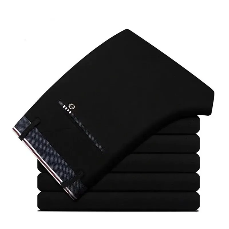 Men's Elastic Straight Pants Business Casual Long Suit Pants Male Formal Trousers Solid Colors Black BLue thumbnail 5
