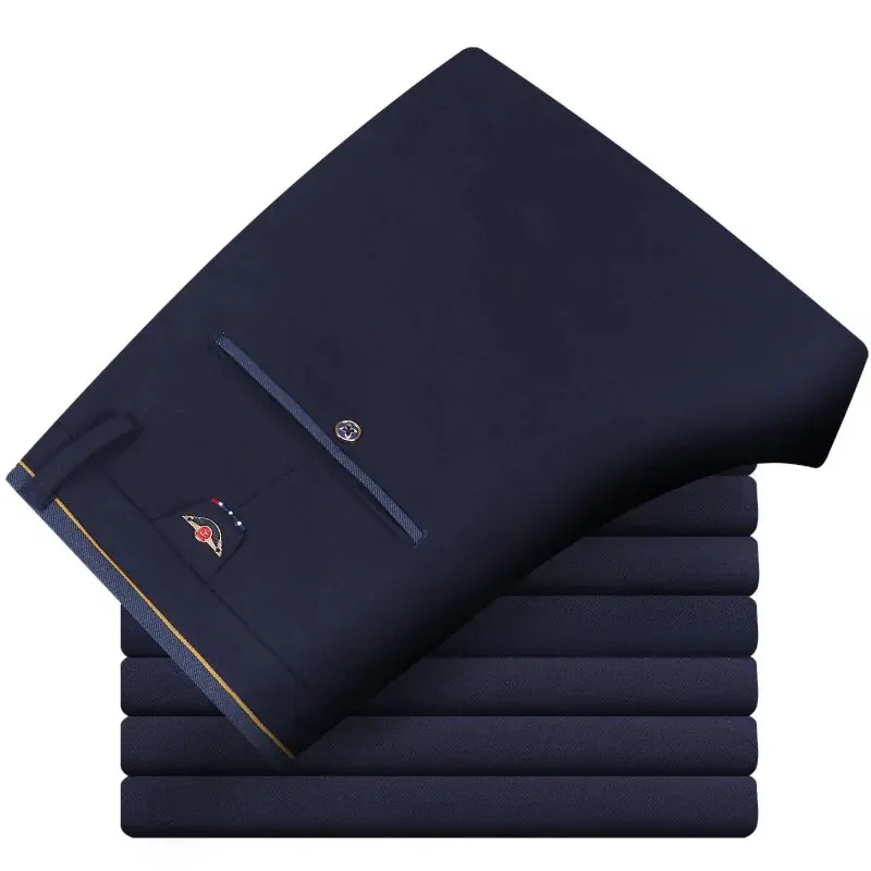 Men's Elastic Straight Pants Business Casual Long Suit Pants Male Formal Trousers Solid Colors Black BLue thumbnail 3