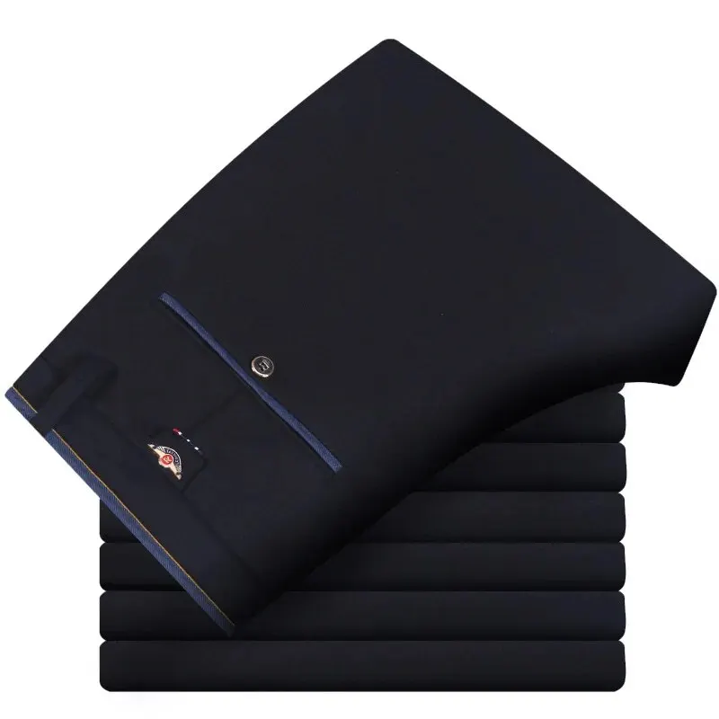Men's Elastic Straight Pants Business Casual Long Suit Pants Male Formal Trousers Solid Colors Black BLue thumbnail 2