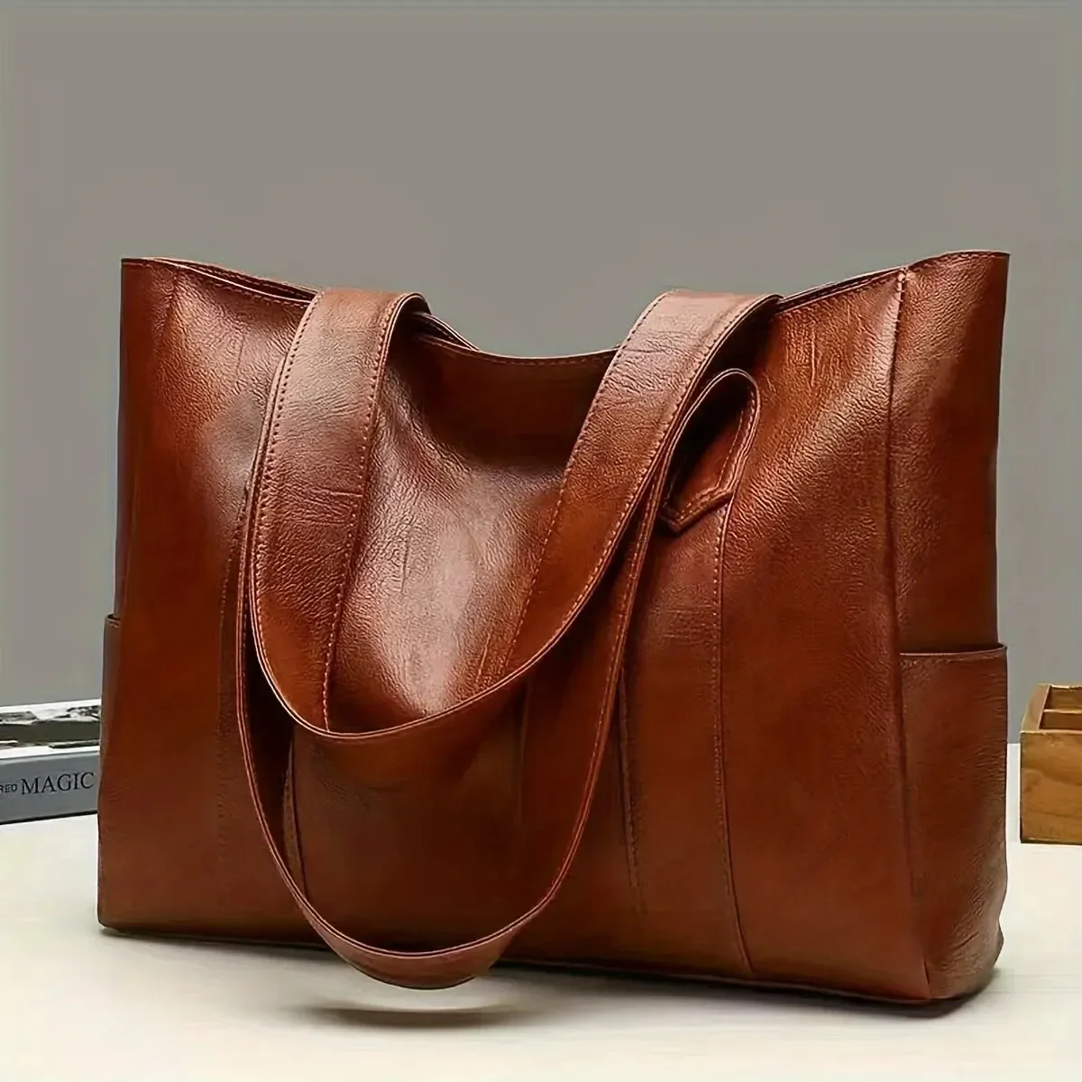 Vintage Ladies Bag Large Capacity Handbag , Vintage Plain Shoulder Bag , Ladies Commuter Casual Handbag thumbnail 2