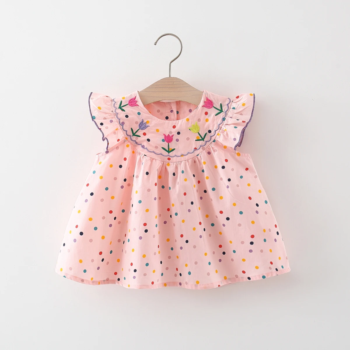 Cotton Baby Dress Flower Embroidery Comfortable Baby Dress Colorful Polka Dot Printed Dress thumbnail 3