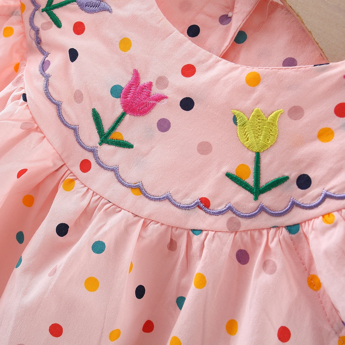 Cotton Baby Dress Flower Embroidery Comfortable Baby Dress Colorful Polka Dot Printed Dress thumbnail 6