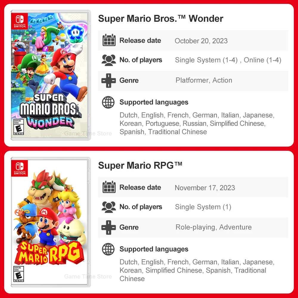 Super Mario Nintendo Switch Games Mario Bros Wonder Kart 8 RPG Mario Strikers Odyssey 3D World Fury U Deluxe Party Superstars thumbnail 3