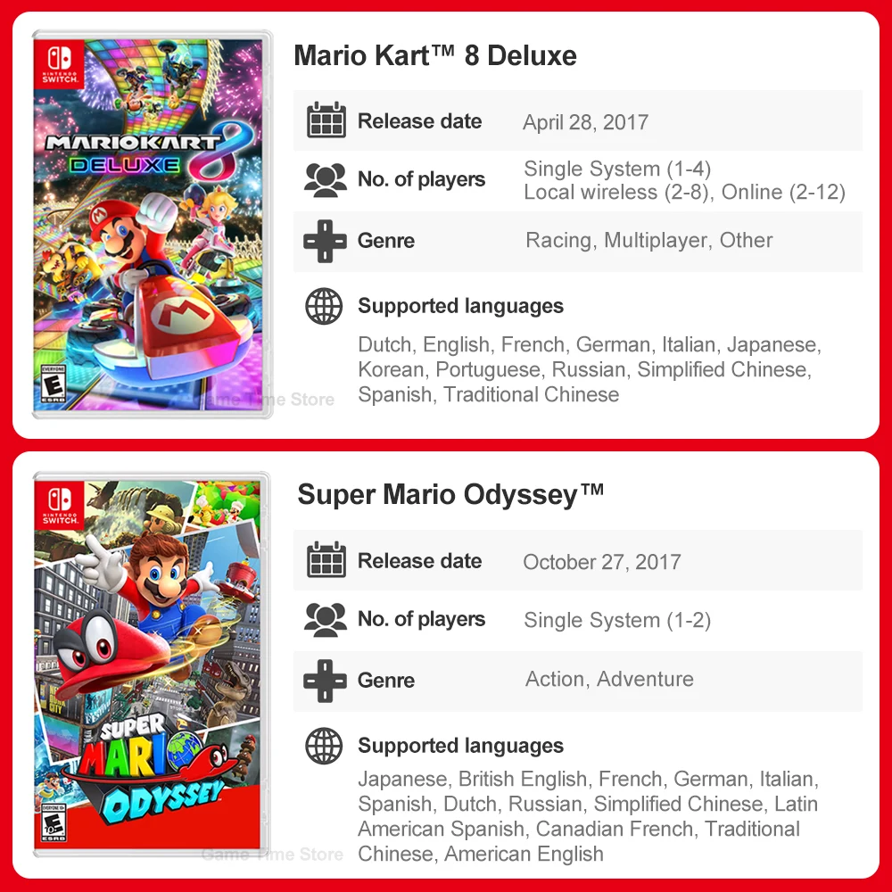 Super Mario Nintendo Switch Games Mario Bros Wonder Kart 8 RPG Mario Strikers Odyssey 3D World Fury U Deluxe Party Superstars thumbnail 4