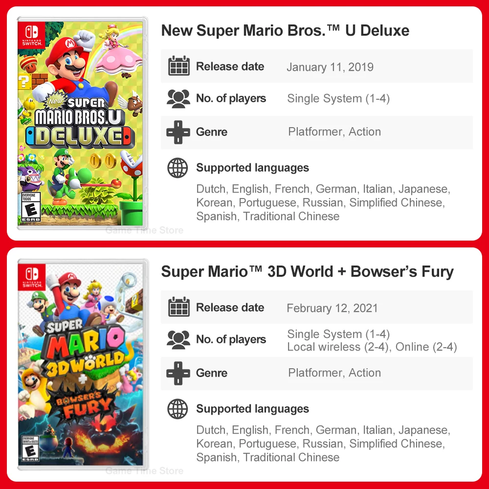 Super Mario Nintendo Switch Games Mario Bros Wonder Kart 8 RPG Mario Strikers Odyssey 3D World Fury U Deluxe Party Superstars thumbnail 6