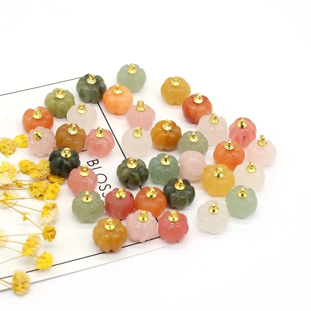5pcs/Lot 13x13mm Natural Stone Red Agate Rose Quartz Pendant Charms Mini Pumpkin Charms for Jewelry Making DIY Necklace Earrings thumbnail 6