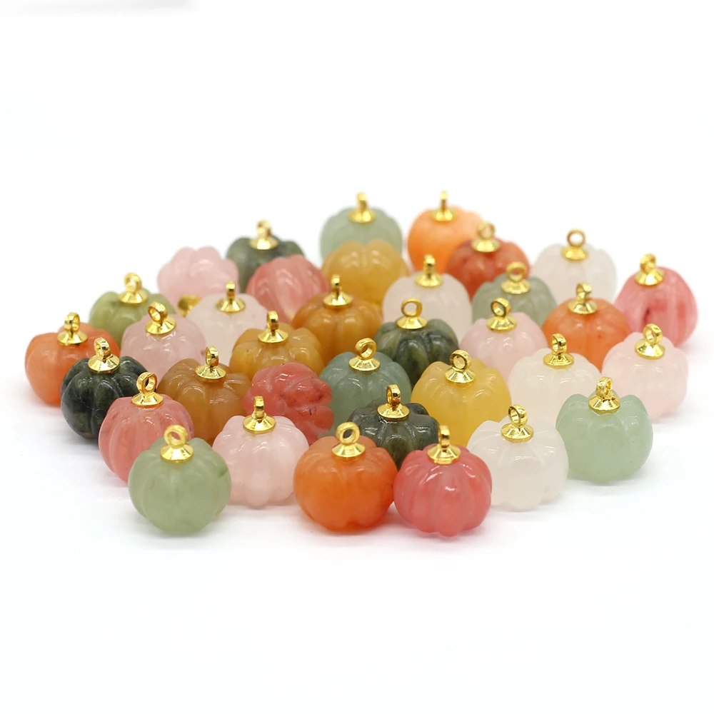 5pcs/Lot 13x13mm Natural Stone Red Agate Rose Quartz Pendant Charms Mini Pumpkin Charms for Jewelry Making DIY Necklace Earrings thumbnail 5