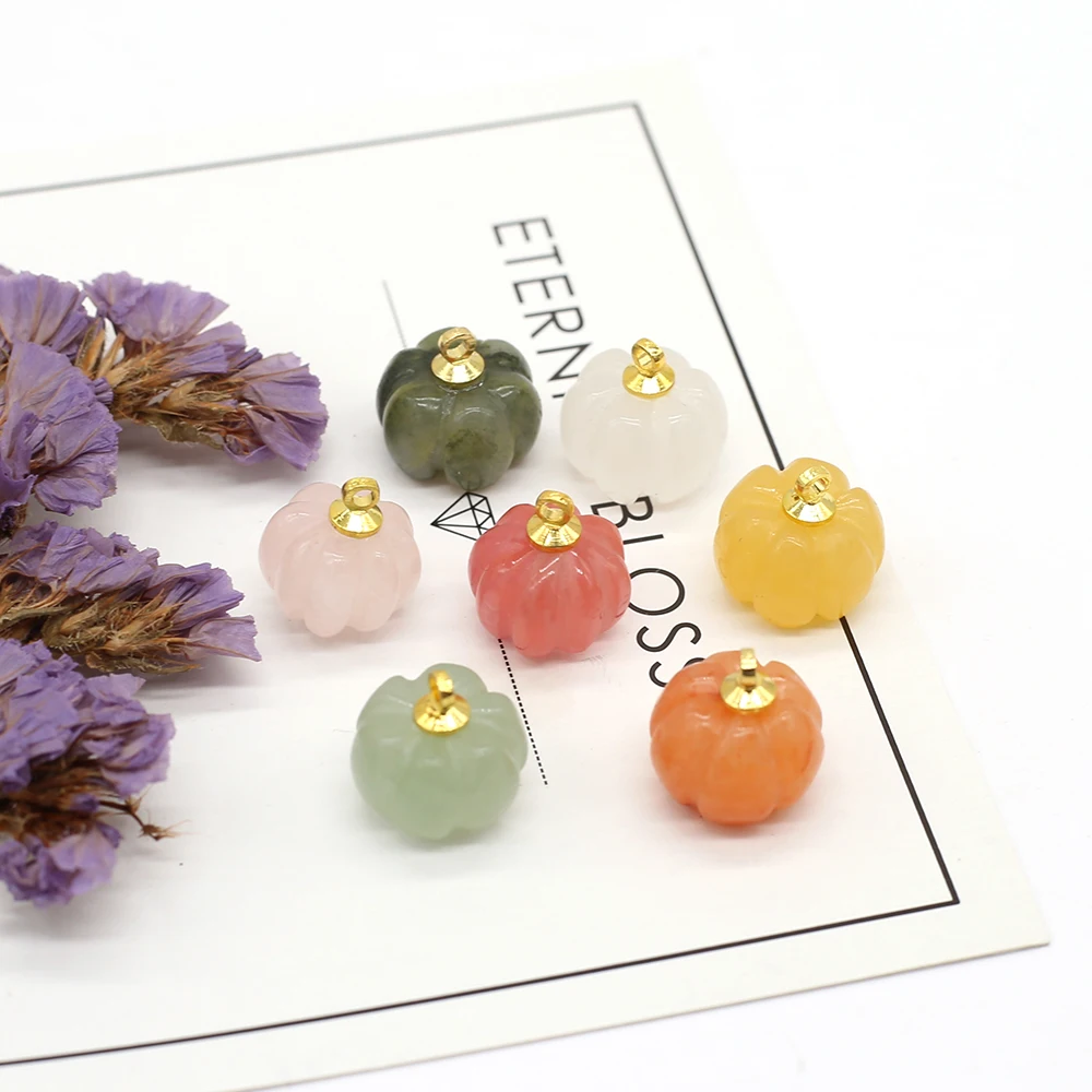 5pcs/Lot 13x13mm Natural Stone Red Agate Rose Quartz Pendant Charms Mini Pumpkin Charms for Jewelry Making DIY Necklace Earrings thumbnail 4