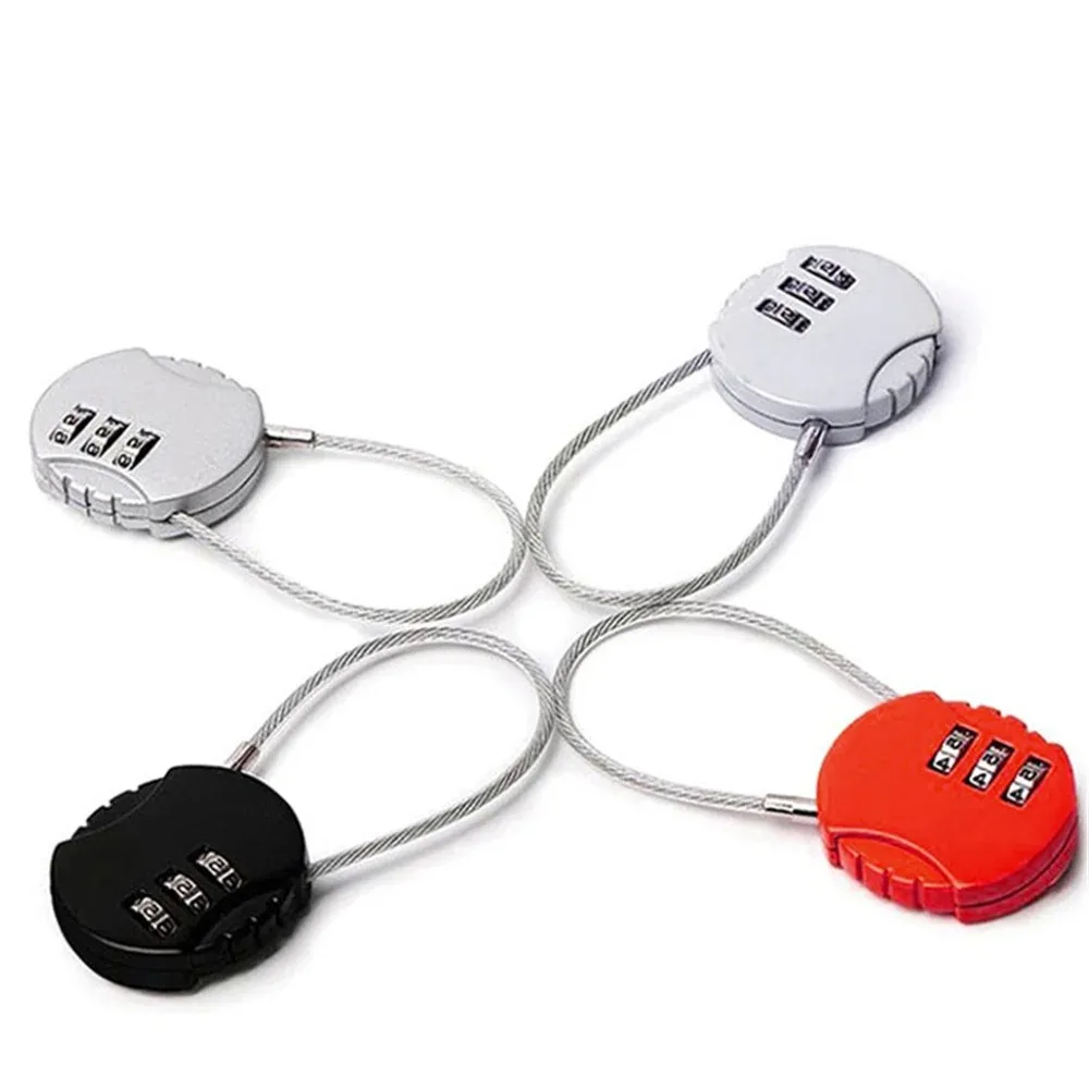 Round Steel Wire Rope Combination Lock for Luggage, Bags, Backpacks, Handle Cases, Mini Three-digit Combination Padlock thumbnail 2
