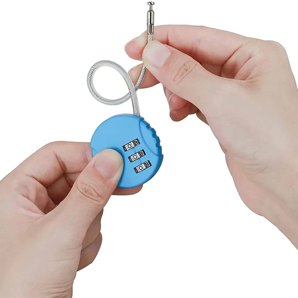 Round Steel Wire Rope Combination Lock for Luggage, Bags, Backpacks, Handle Cases, Mini Three-digit Combination Padlock thumbnail 4