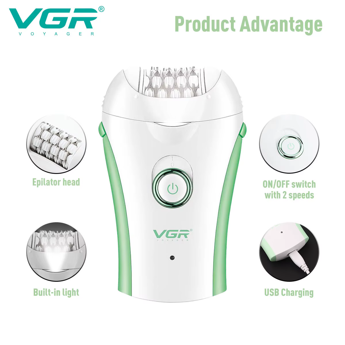 VGR 705 Epilator Professional Epilator Hair Remover Rechargeable Hair Remover Women Hair Remover Portable Electric Epilator thumbnail 5