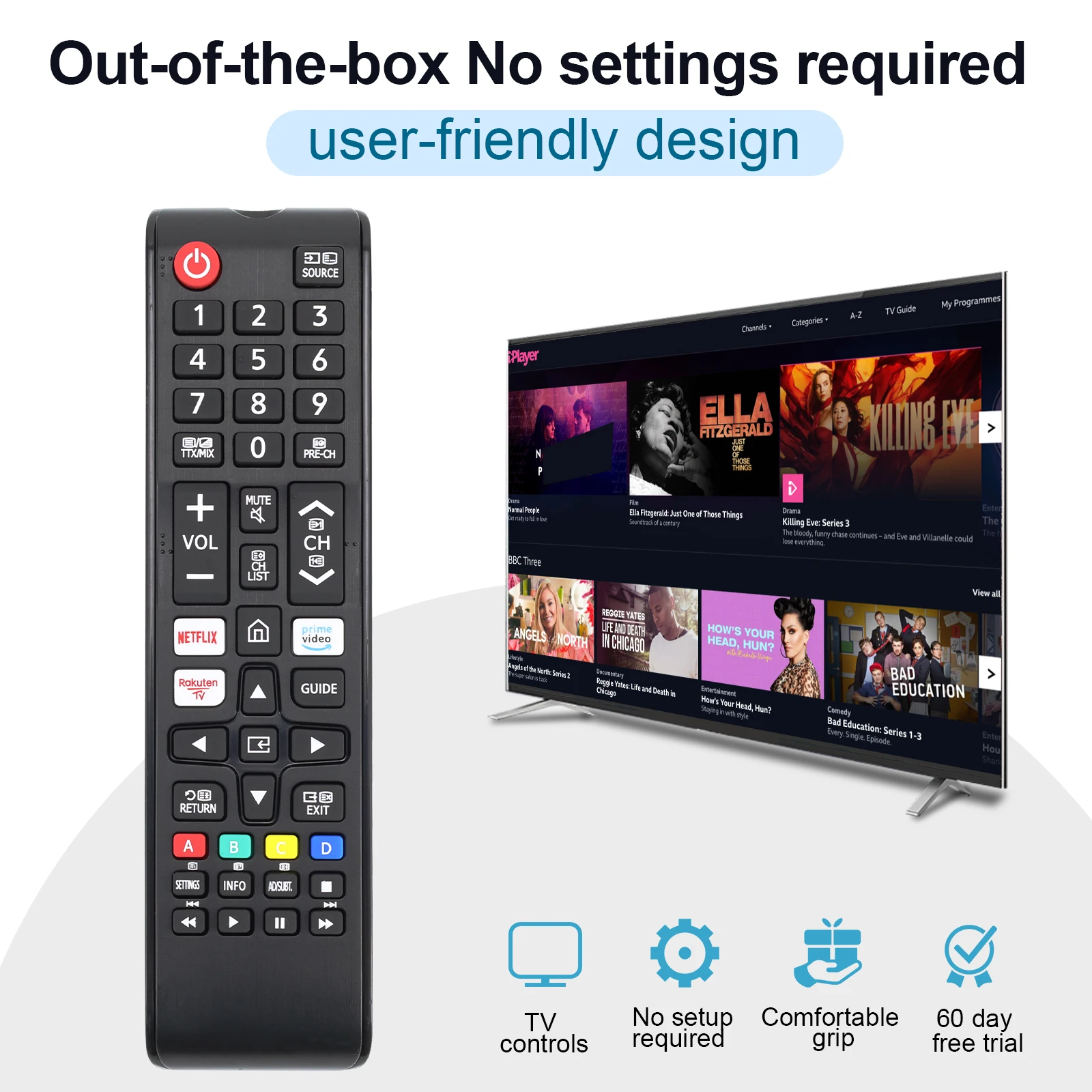 Universal Remote Control for Samsung Smart Tv, Control Replacement Fit for 4K Uhd Qled Hdtv Led Tvs, with Hulu Netflix Primevide thumbnail 2