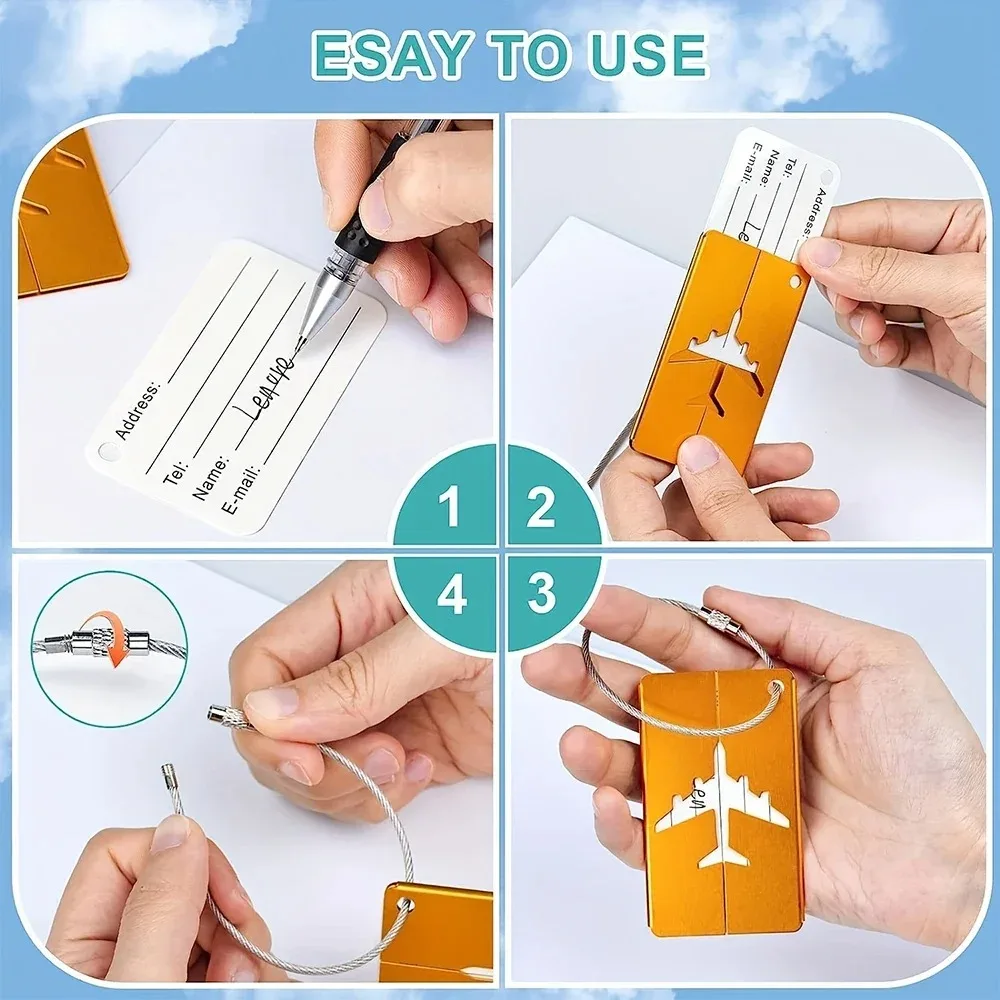 Aluminium Alloy Aircraft Luggage Tag with Name Travel Luggage Tag ID Card Anti-lost Solid Colour Travel Accessories thumbnail 6