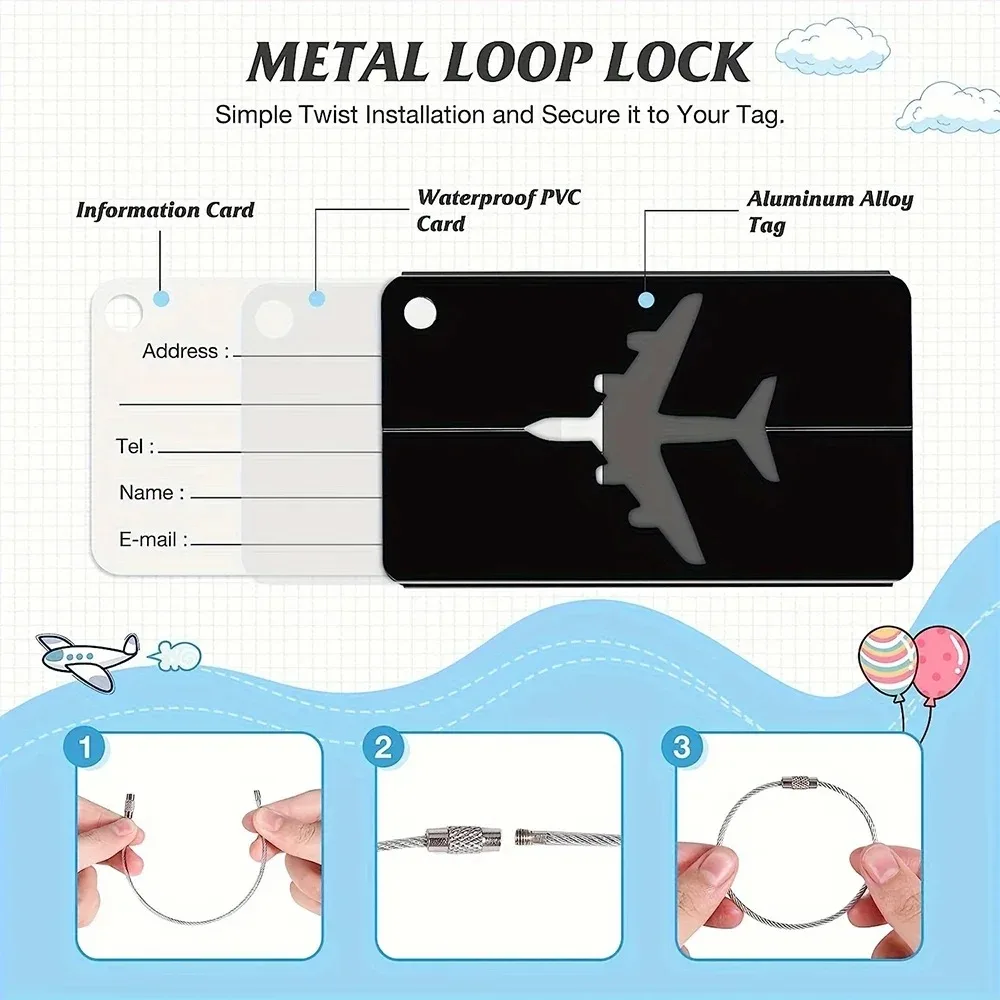Aluminium Alloy Aircraft Luggage Tag with Name Travel Luggage Tag ID Card Anti-lost Solid Colour Travel Accessories thumbnail 3