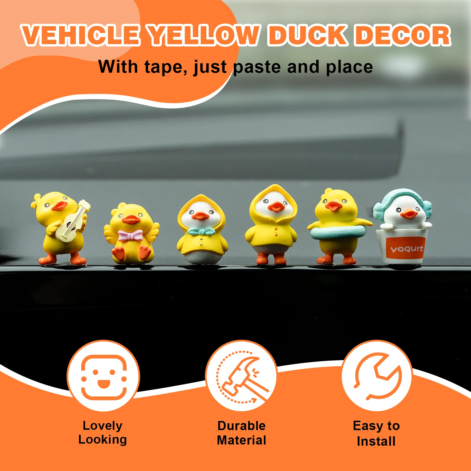 MuMyer Yellow Duck Car Dashboard Decorations 6Pcs Cute Little Duck Car Ornaments Set for Car Interior Home Desk Ornaments thumbnail 3