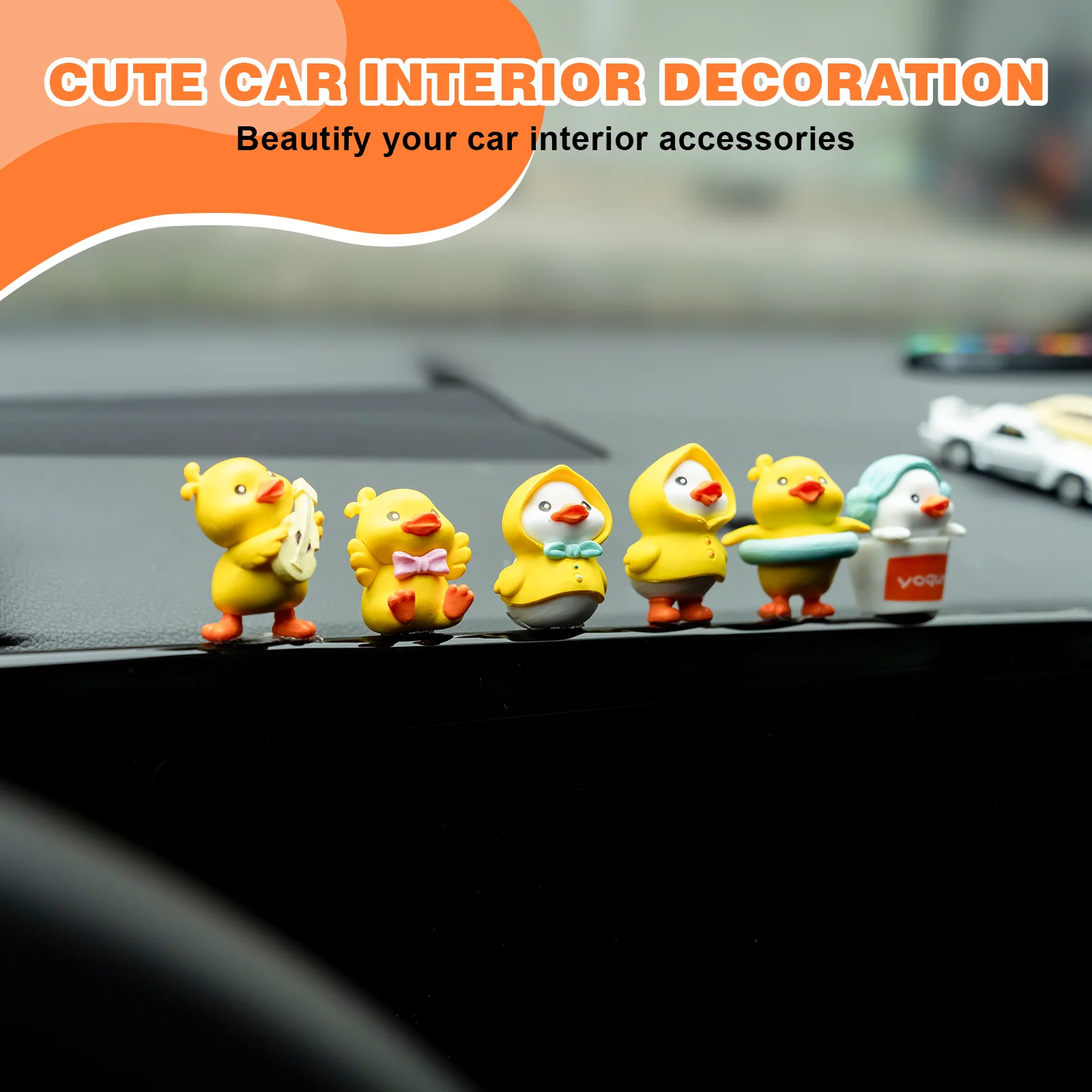 MuMyer Yellow Duck Car Dashboard Decorations 6Pcs Cute Little Duck Car Ornaments Set for Car Interior Home Desk Ornaments thumbnail 6