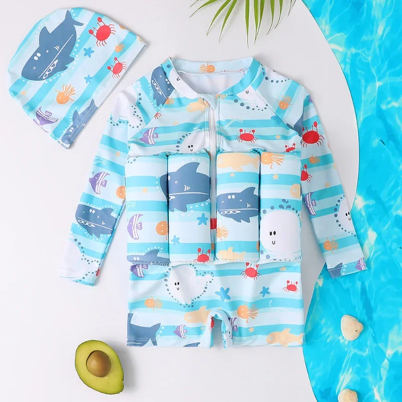 Children's Buoyancy Swimsuit Cartoon Print Swimwear Kid One-Piece Floating Rash Guards Bathing Clothes Boys Girls Swimming Suits thumbnail 5