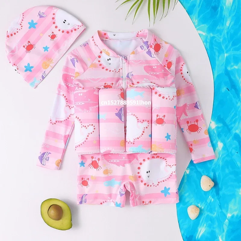 Children's Buoyancy Swimsuit Cartoon Print Swimwear Kid One-Piece Floating Rash Guards Bathing Clothes Boys Girls Swimming Suits thumbnail 2