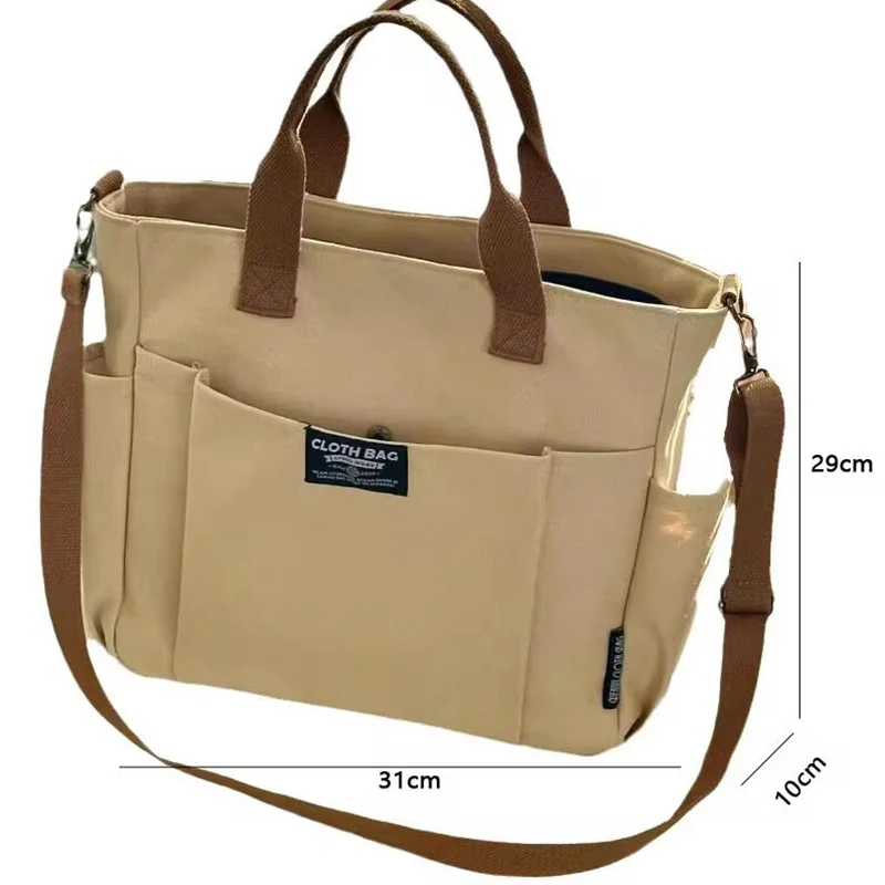Urban Minimalist Female Student Large Capacity Commuting Horizontal Canvas Single Shoulder Diagonal Cross Portable Tote Bag thumbnail 5