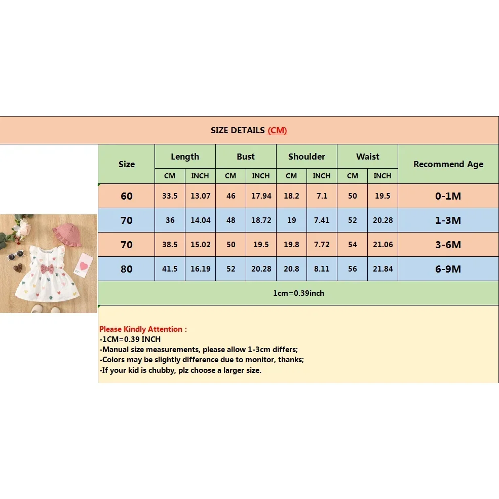 2PCS Dress Clothes Set Newborn Baby Girl Love Print Sleeveless Dress With Hat Summer Fashion Cute Wear for Infant Girl 0-9Months thumbnail 6