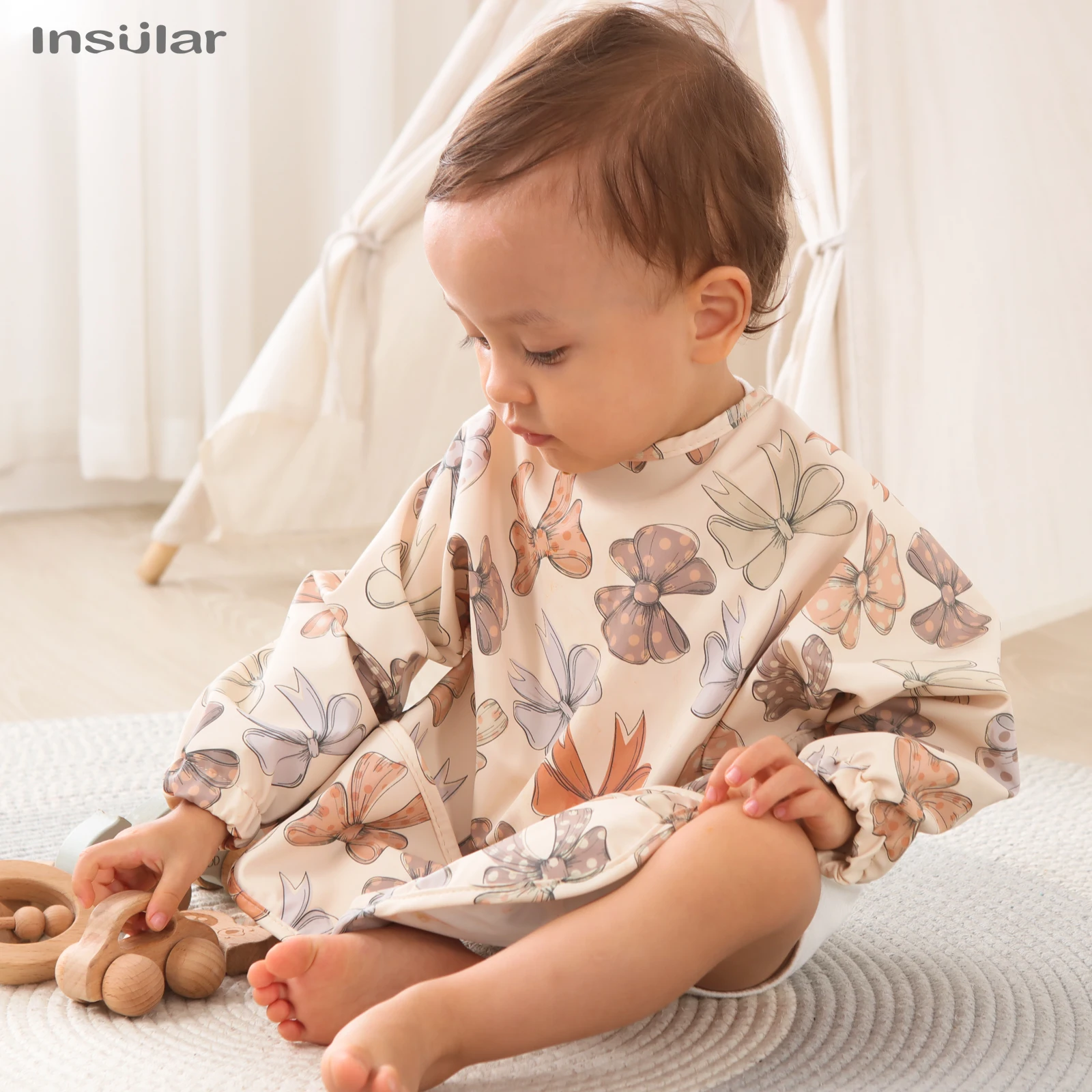 New Children Feeding Aprons Long sleeve Baby bib with Pocket Full Cover Baby Bibs with Pocket waterproof long sleeve bibs thumbnail 4