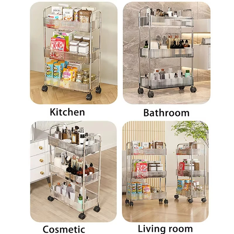 Mobile Shelf with Wheel Multi-Layers Storage Rack Home Trolley for Snacks Cosmetic Sundries Organizer 2/3/4 Tiers Rolling Cart thumbnail 3