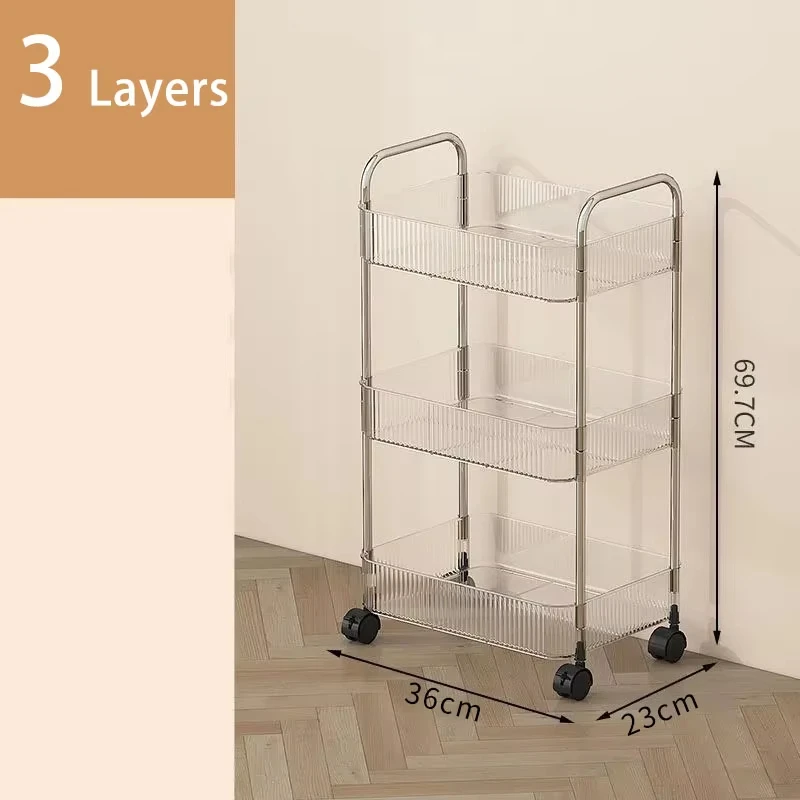 Mobile Shelf with Wheel Multi-Layers Storage Rack Home Trolley for Snacks Cosmetic Sundries Organizer 2/3/4 Tiers Rolling Cart thumbnail 4