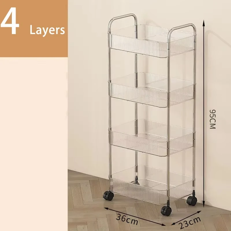 Mobile Shelf with Wheel Multi-Layers Storage Rack Home Trolley for Snacks Cosmetic Sundries Organizer 2/3/4 Tiers Rolling Cart thumbnail 5