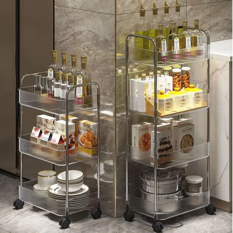 Mobile Shelf with Wheel Multi-Layers Storage Rack Home Trolley for Snacks Cosmetic Sundries Organizer 2/3/4 Tiers Rolling Cart thumbnail 2