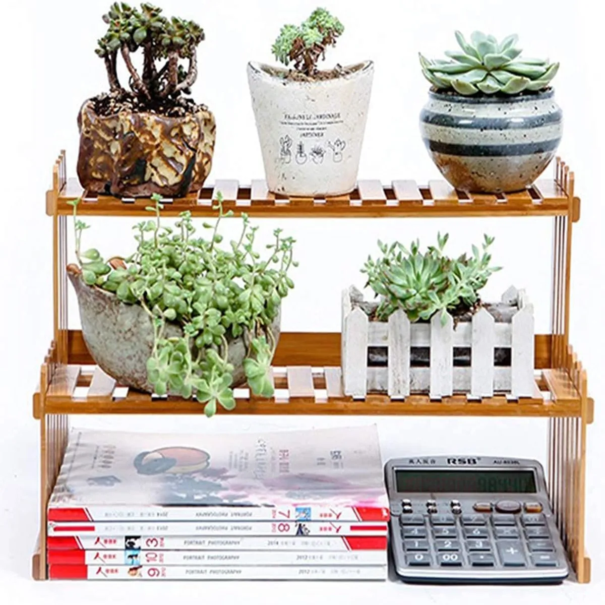 Indoor Plants Holder Wood Shelf Pot Organizer Bookshelf Balcony Bay Window Small Plant Flower Rack Storage Flower Pot Shelves thumbnail 6