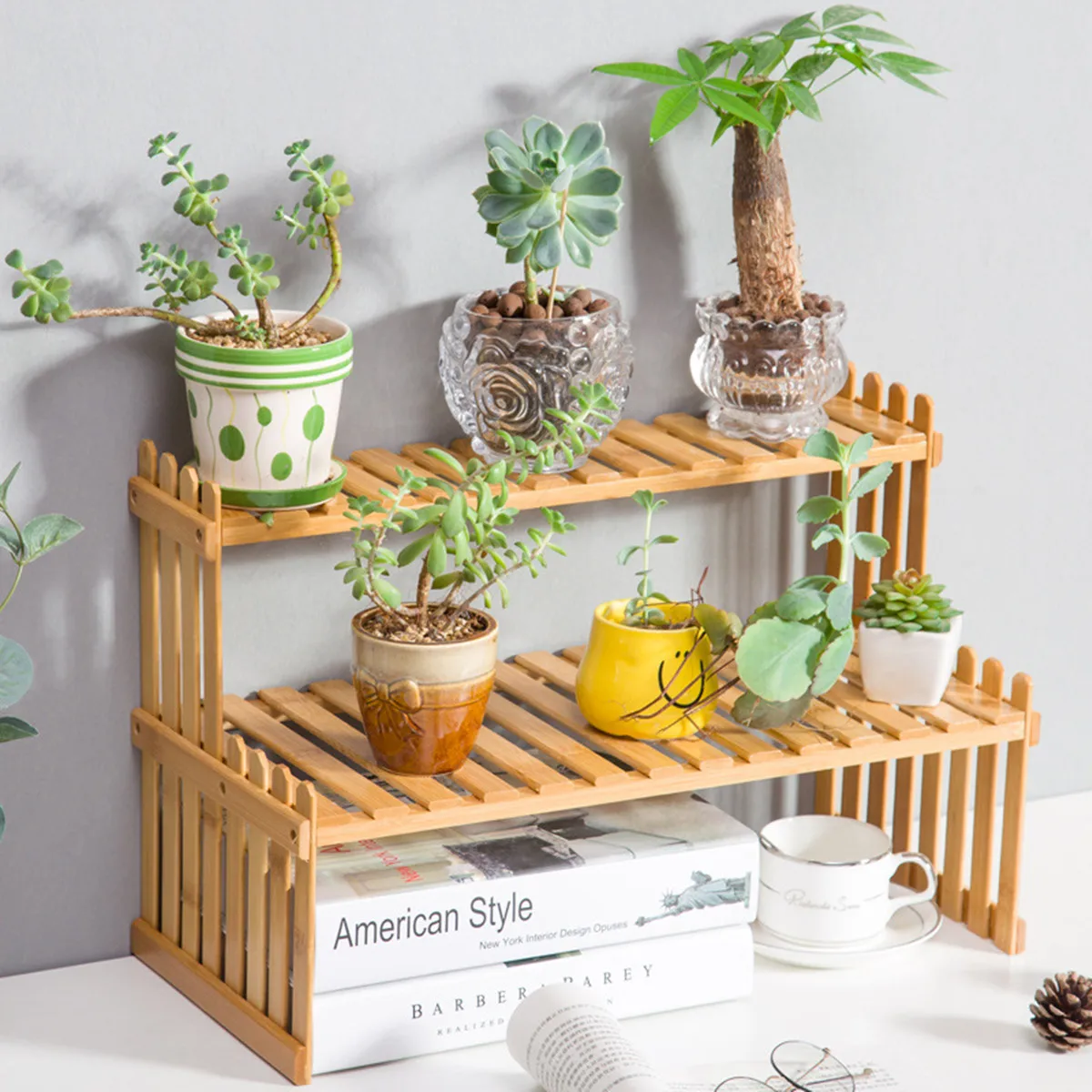 Indoor Plants Holder Wood Shelf Pot Organizer Bookshelf Balcony Bay Window Small Plant Flower Rack Storage Flower Pot Shelves