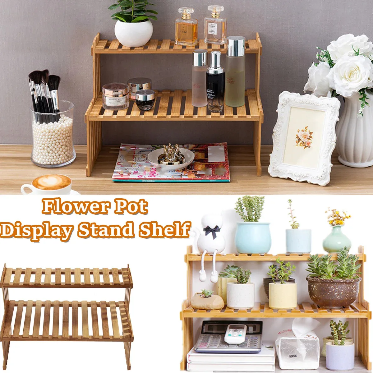 Indoor Plants Holder Wood Shelf Pot Organizer Bookshelf Balcony Bay Window Small Plant Flower Rack Storage Flower Pot Shelves thumbnail 2