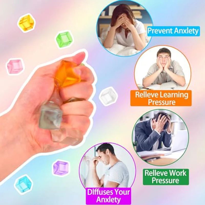 Square Ice Stress Ball Fidget Toys Stress Relief ADHD Autism Sensory Toys Soft Squishy Toys Party Favors Gifts for Kids Adults thumbnail 3