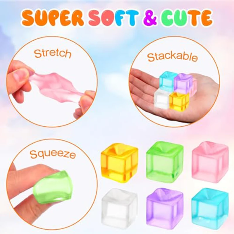 Square Ice Stress Ball Fidget Toys Stress Relief ADHD Autism Sensory Toys Soft Squishy Toys Party Favors Gifts for Kids Adults thumbnail 5