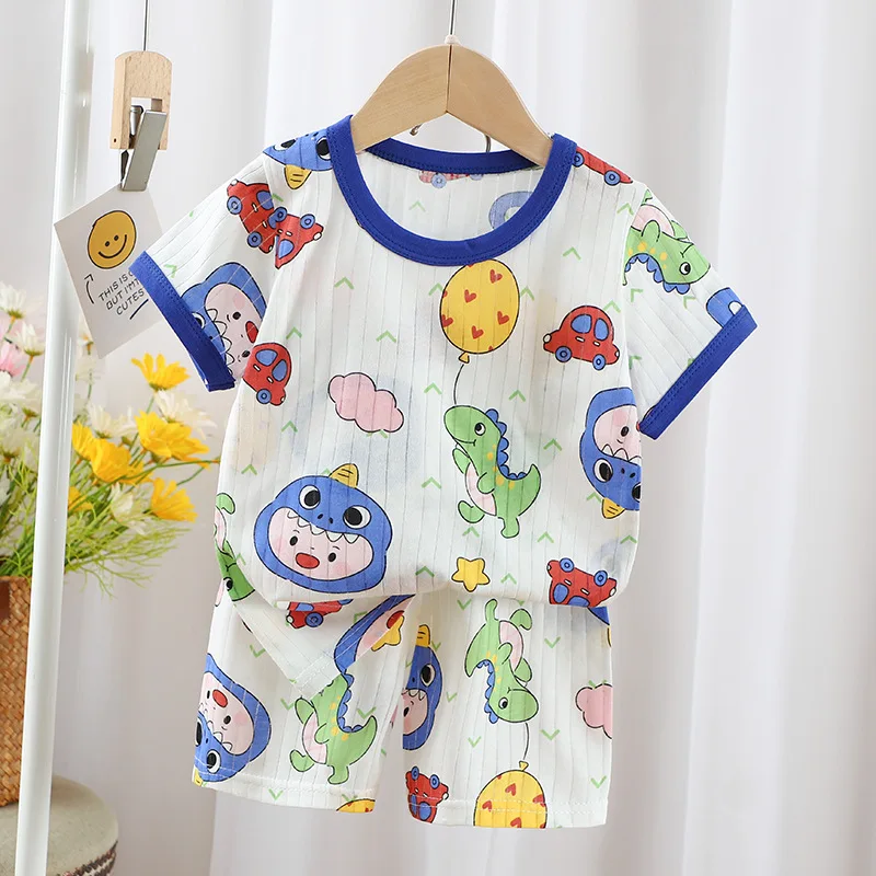 Children's Clothing Summer Short Sleeve Home Sleepwear Children Sets Kids Clothes Boy Girl T-shirt shorts Cotton Suit Baby thumbnail 5