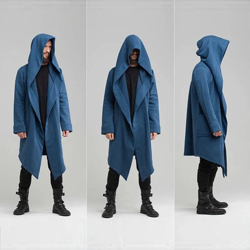 Men's Winter Hooded Cardigan Trench Coat Streetwear Solid Color Windbreaker Leisure Fashion Fleece-lined Jacket Vintage Hoodie thumbnail 4