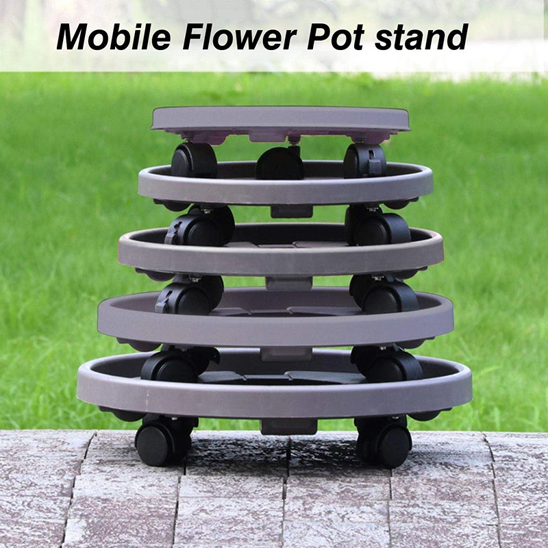 Universal Flower Pot Wheels Round Plastic Tray Heavy Duty Flower Pot Rack Plant Movable Rolling Potted Plant Stand With Rollers thumbnail 2