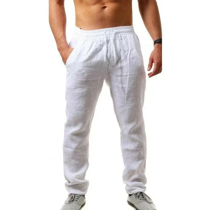Sports pants new spring/summer fashion brand men's hip-hop breathable cotton linen solid color simple drawstring wide leg pants thumbnail 2
