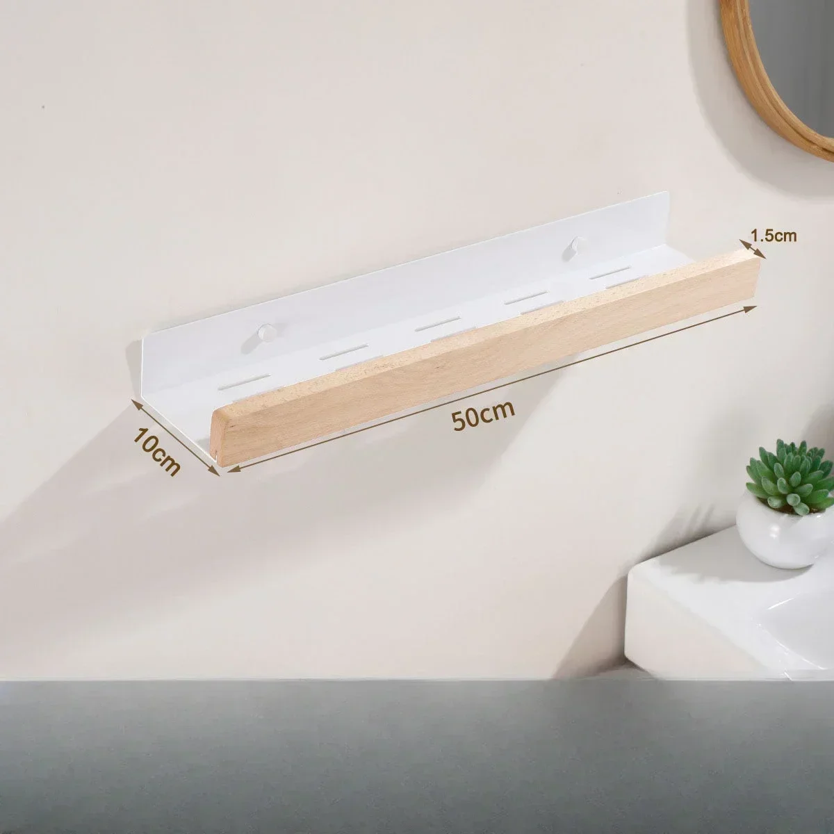 Beech woodbathroom shelf，Wall-Mounted Punch Storage Holders Racks, living room no-hole punching Storage Shelves，shelves for wall thumbnail 5