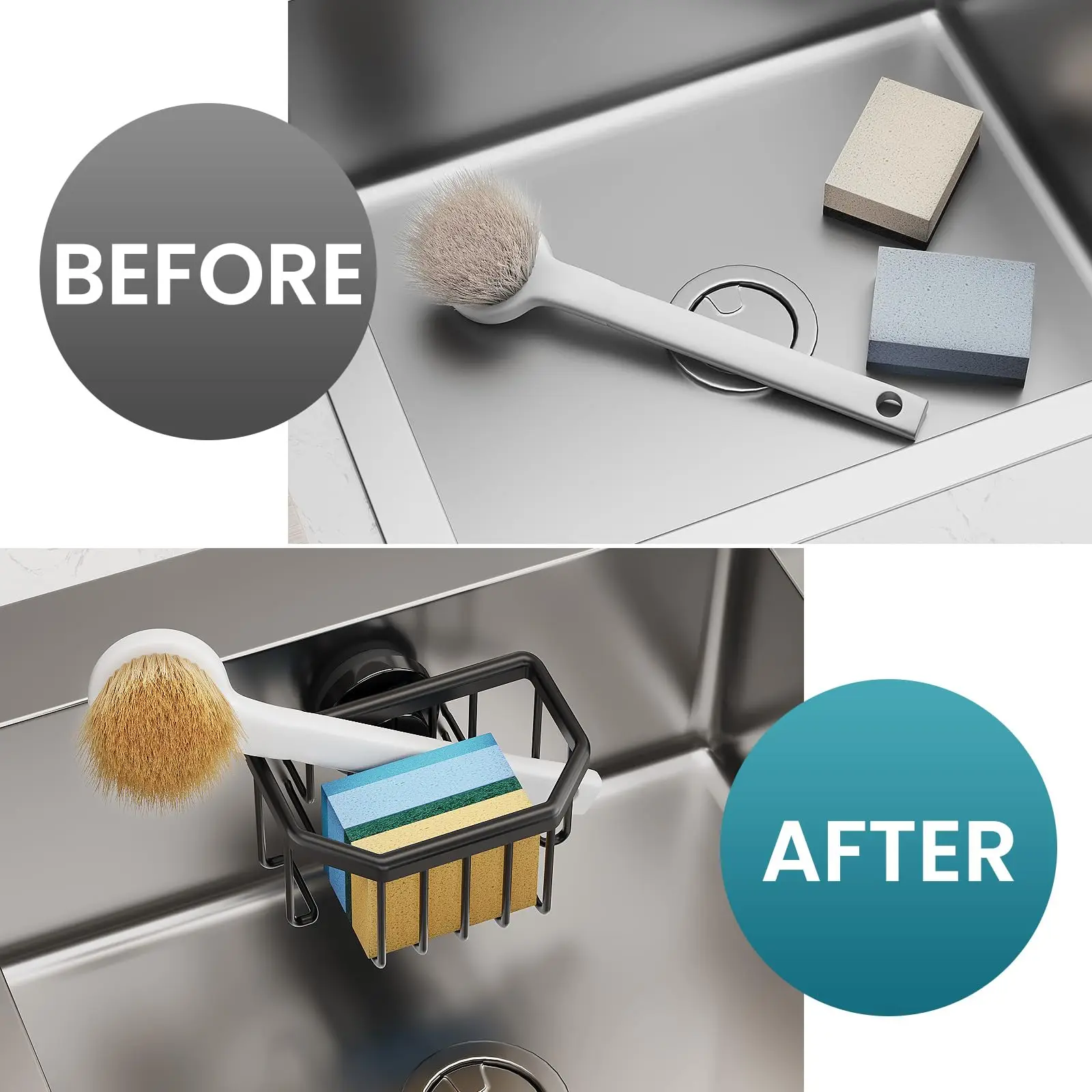 TAILI Sponge Holder with Strong Suction Cup, Dish Sponge Holder Inside Sink Removable, Rustproof Aluminum for Sponges, Brushes thumbnail 4