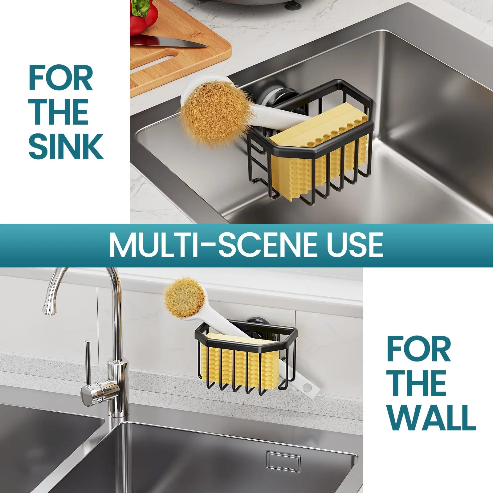 TAILI Sponge Holder with Strong Suction Cup, Dish Sponge Holder Inside Sink Removable, Rustproof Aluminum for Sponges, Brushes thumbnail 5