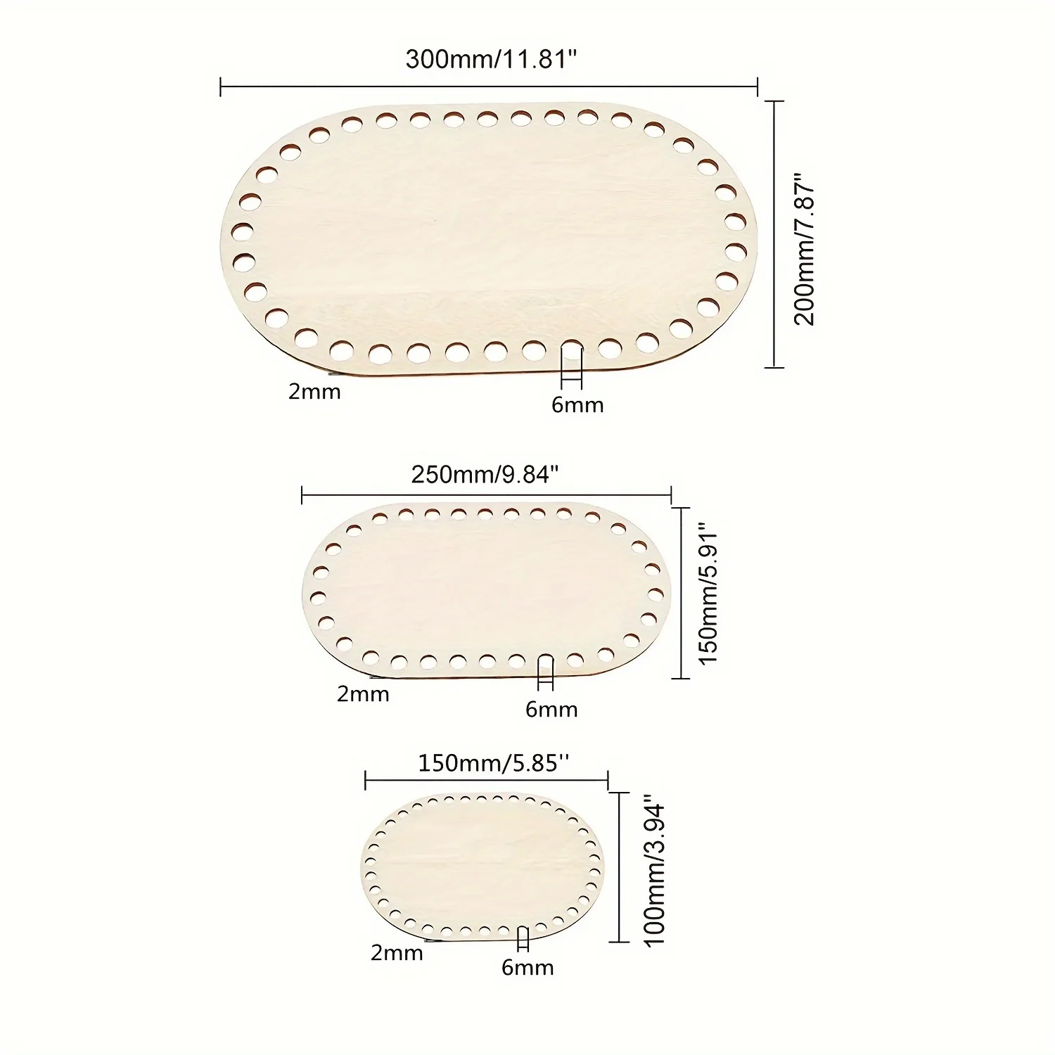 3pcs/set DIY Basket Weaving Supplies Oval Blank Solid Crochet Basket Wood Base Natural Wooden Basket Bottom for Craft Making thumbnail 4